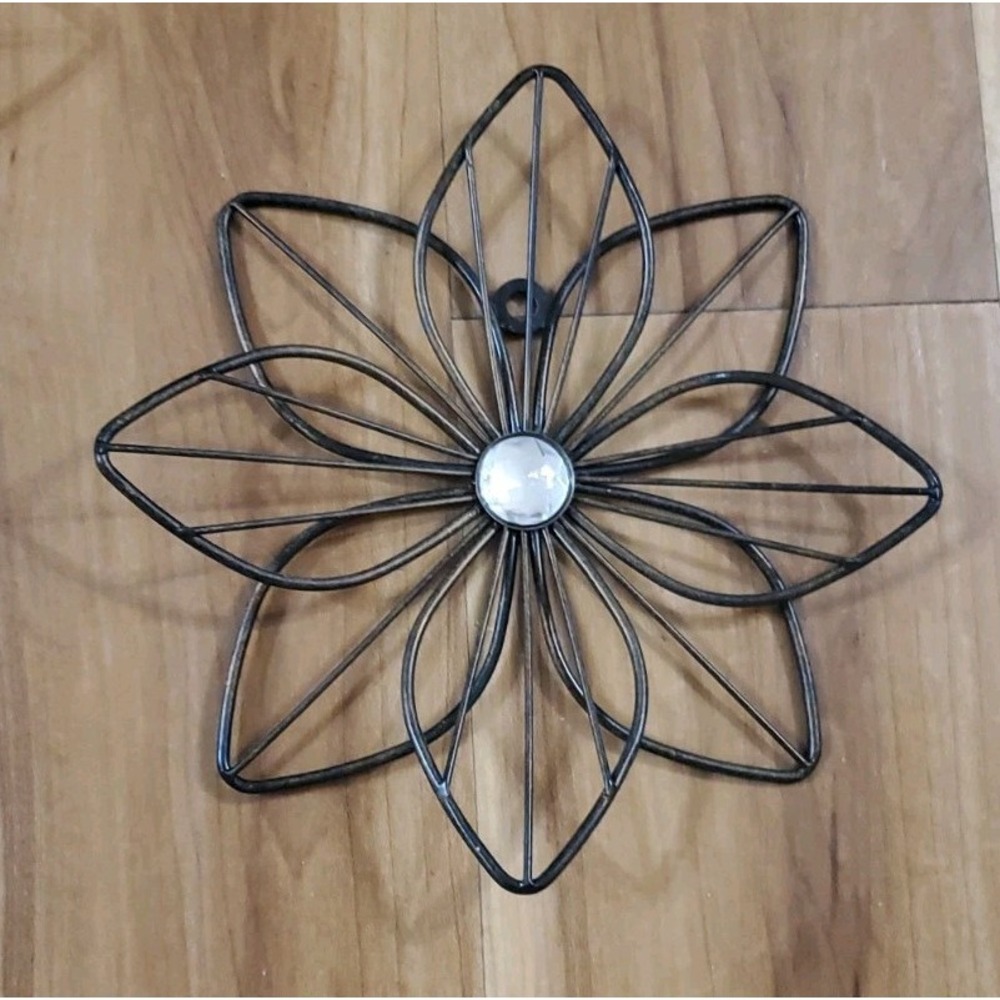 Set of 6 Shabby Chic Black Wire Layered Metal Wall Flowers Faux Diamond Center - Picture 6 of 9